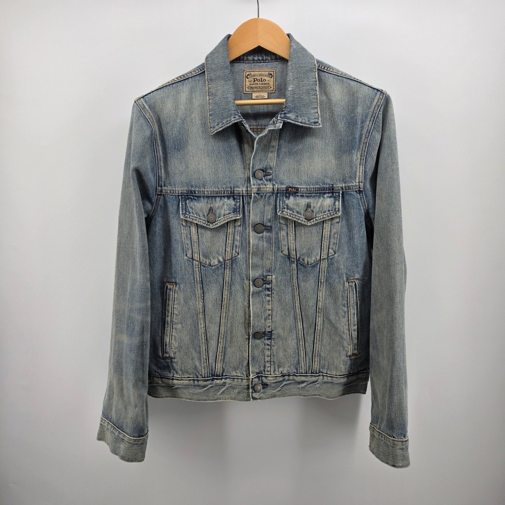 Polo Ralph Lauren Mens Denim Trucker Jacket Light Wash Blue Medium Cotton Blend